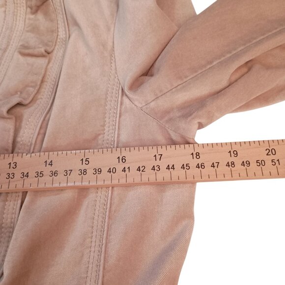 White House Black Market Womens Ruffled Beige Jacket Belted Waist & Button Cuffs - Picture 7 of 11